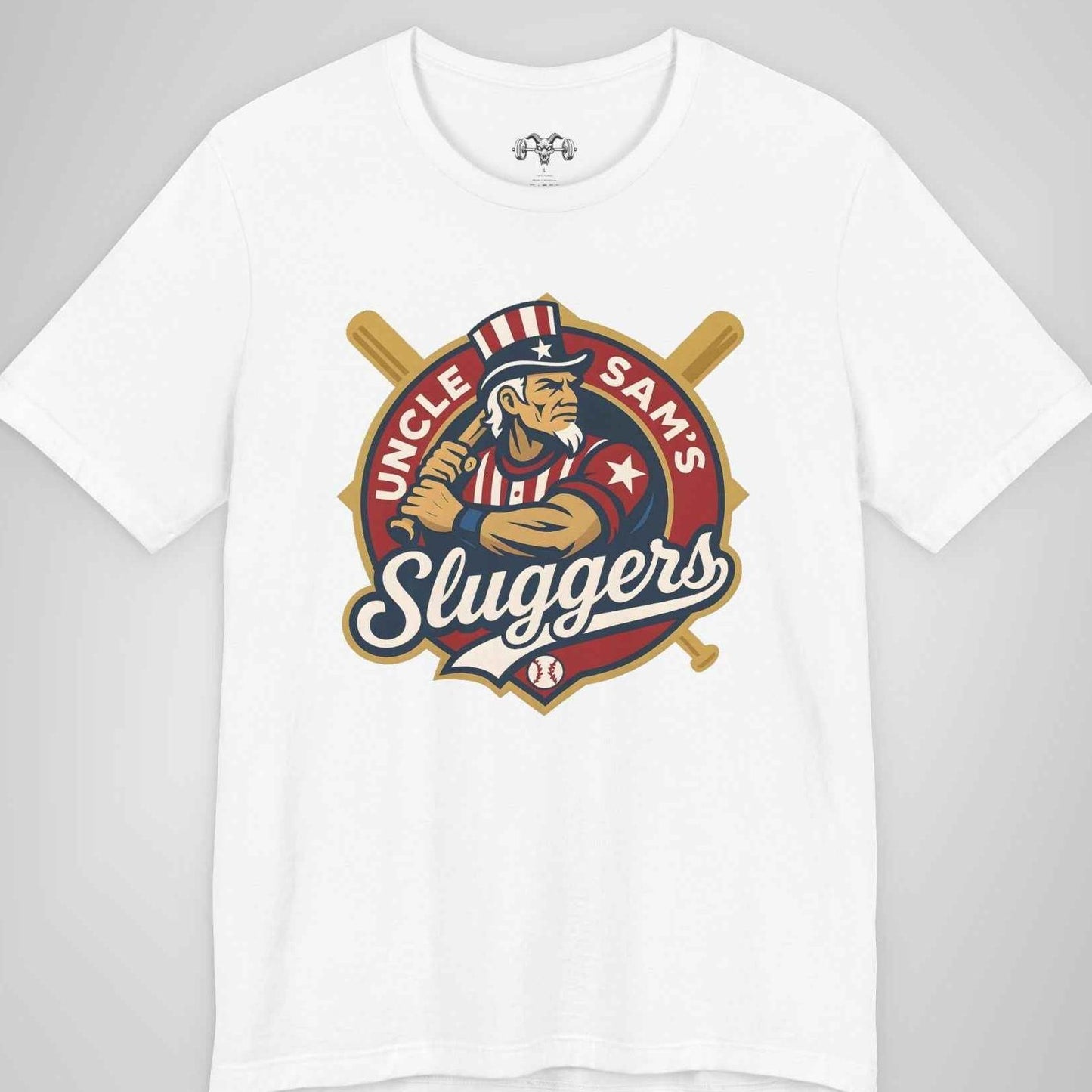 Uncle Sam’s Sluggers T-Shirt - Patriotic Gym Shirt with Retro Baseball Logo