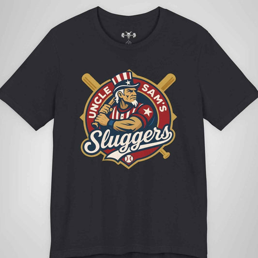 Uncle Sam’s Sluggers T-Shirt - Patriotic Gym Shirt with Retro Baseball Logo