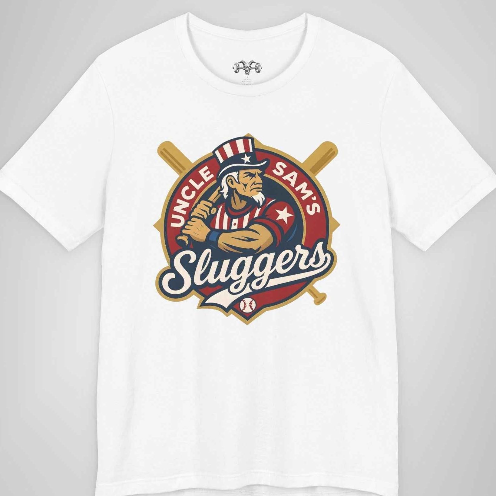 Uncle Sam’s Sluggers T-Shirt - Patriotic Gym Shirt with Retro Baseball Logo