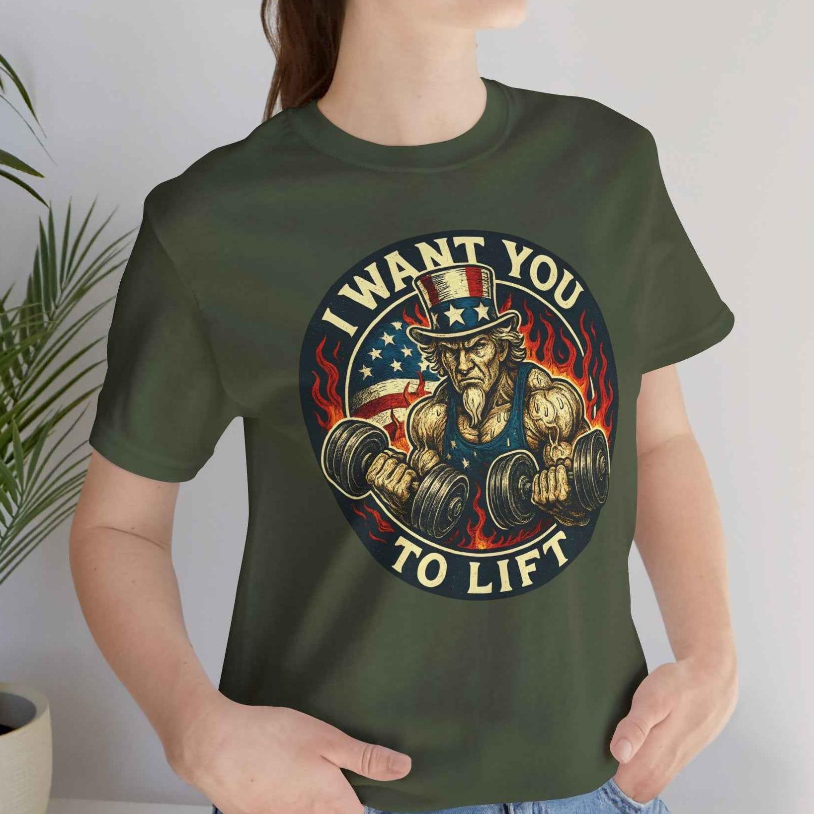 Uncle Sam Wants You To Lift Shirt - Patriotic Bodybuilding Graphic Tee