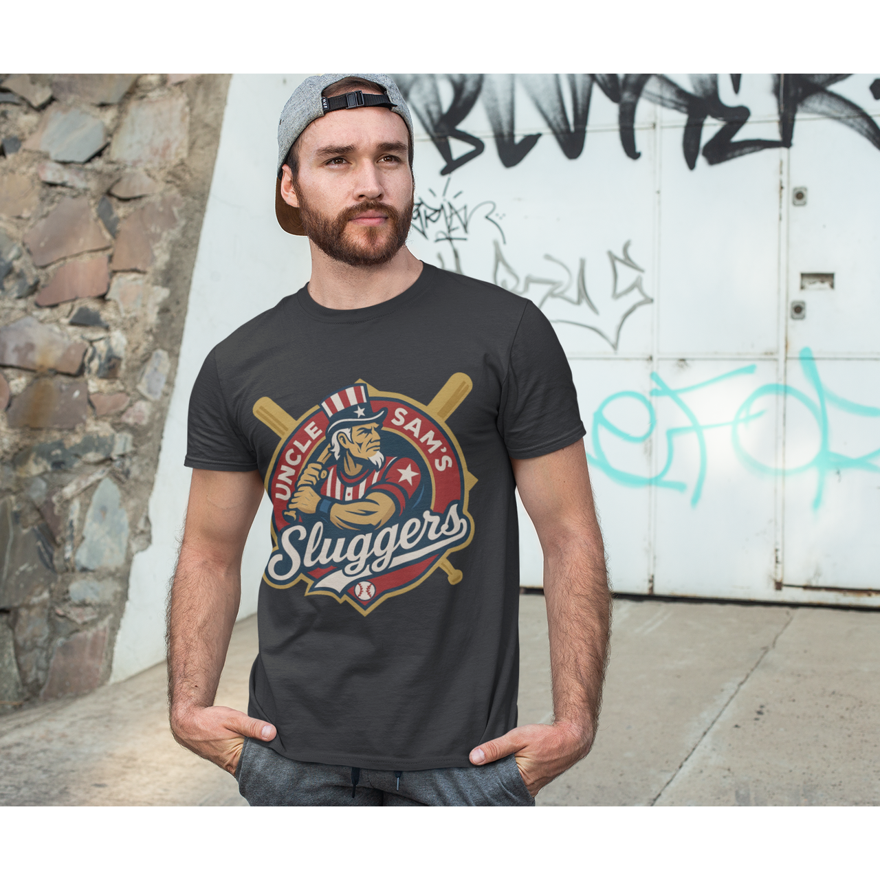 Uncle Sam’s Sluggers T-Shirt - Patriotic Gym Shirt with Retro Baseball Logo
