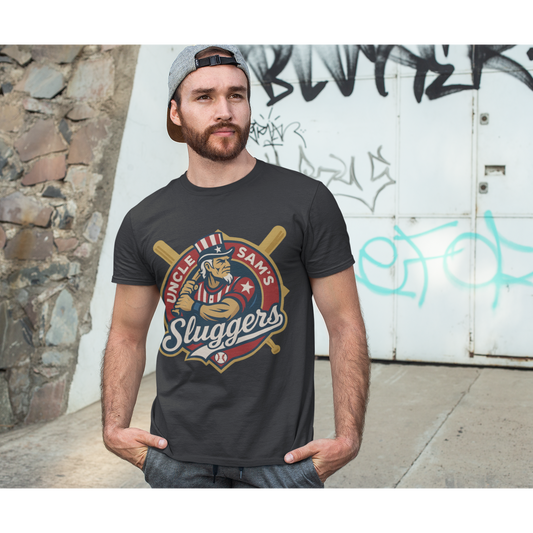 Uncle Sam’s Sluggers T-Shirt - Patriotic Gym Shirt with Retro Baseball Logo