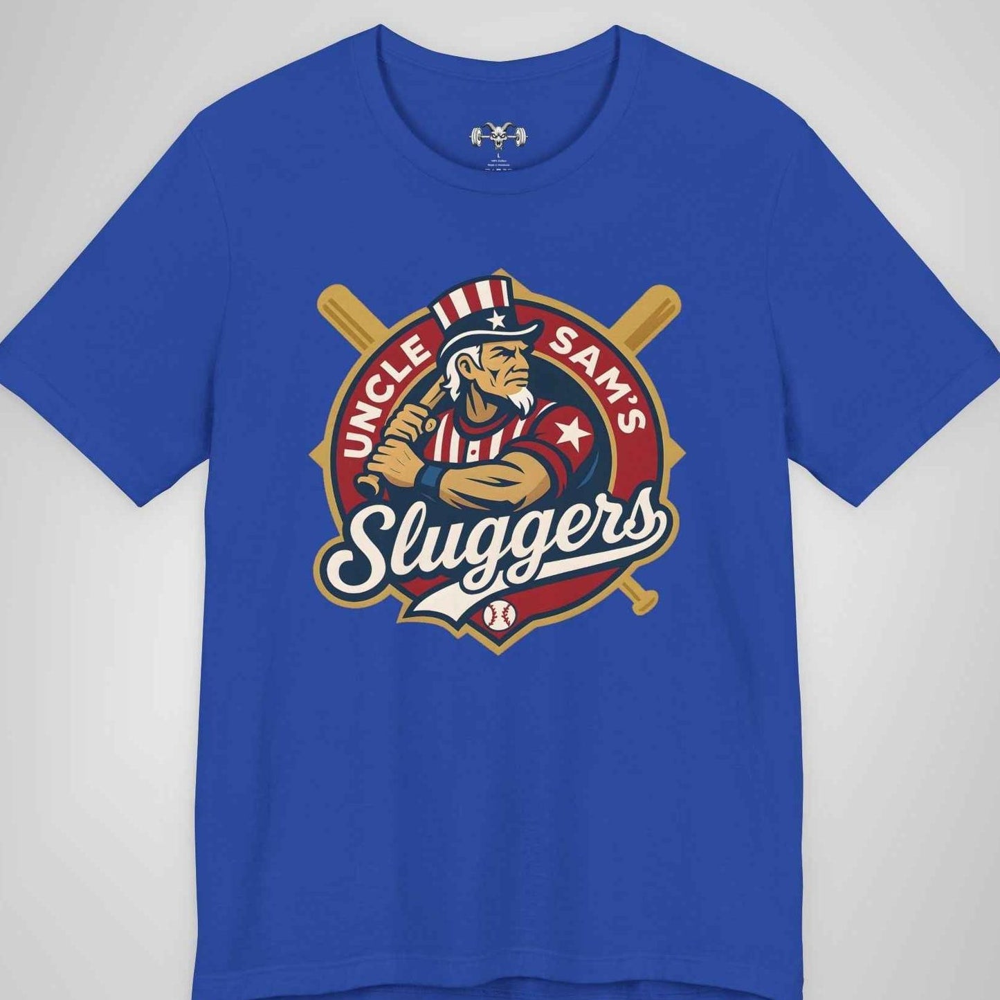 Uncle Sam’s Sluggers T-Shirt - Patriotic Gym Shirt with Retro Baseball Logo